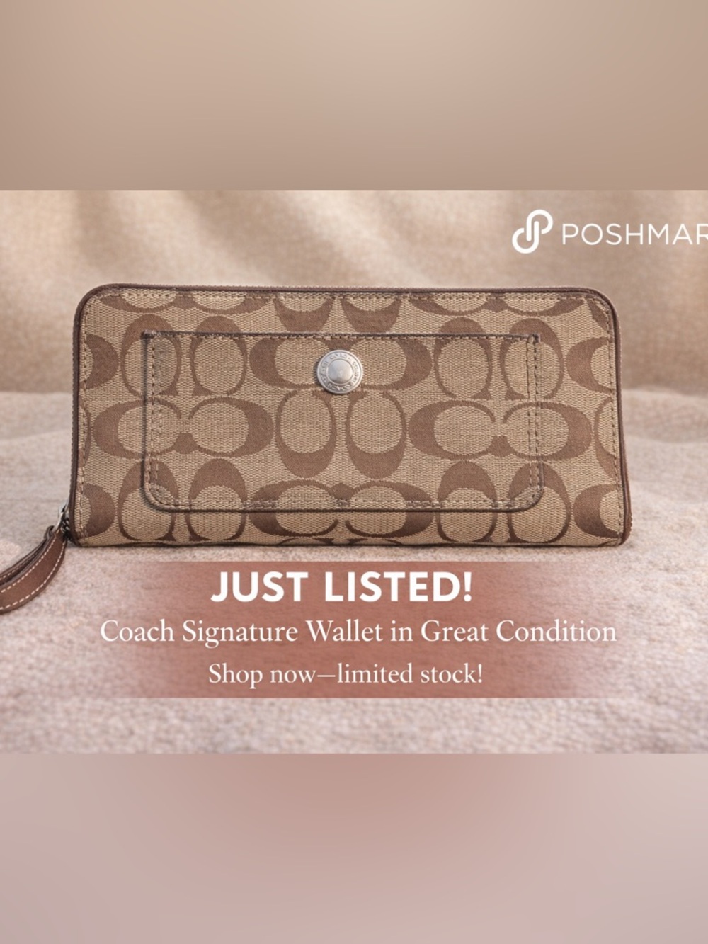 Coach Signature Zip-Around Wallet in Khaki Brown
